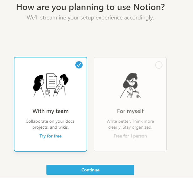 notionの個人かチームかを選択する画像