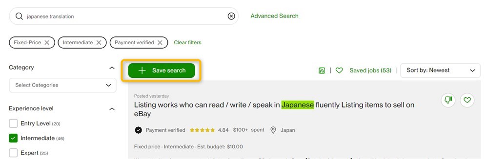 upwork save search